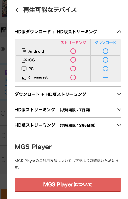 作品詳細画面の「再生可能なデバイス・MGS Playerについて」の位置-SP